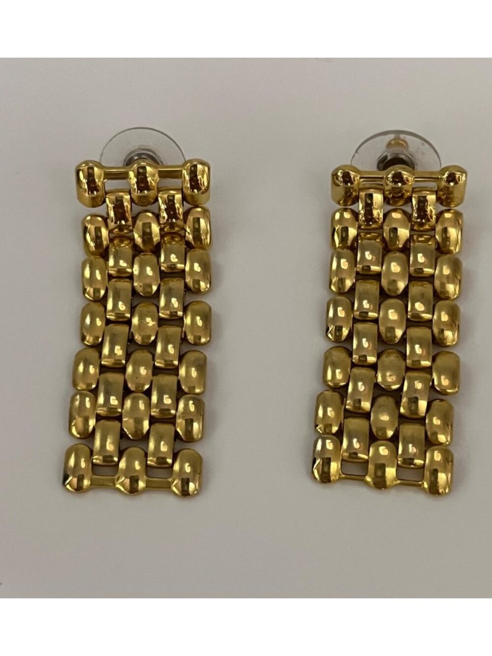 Panther Link Gold-Tone Statement Earrings Unsigned  1 1/2" Drop Lightweight Desi